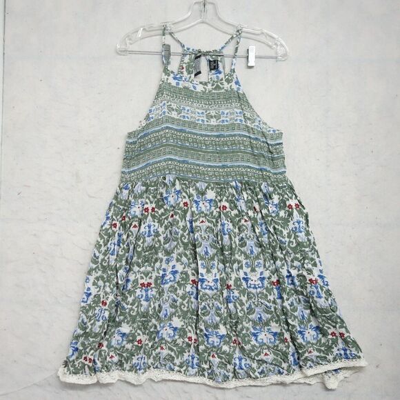 Angie Summer Dress Women's Size Small Blue/Green Rayon Halter Neck Sleeveless - Picture 1 of 8